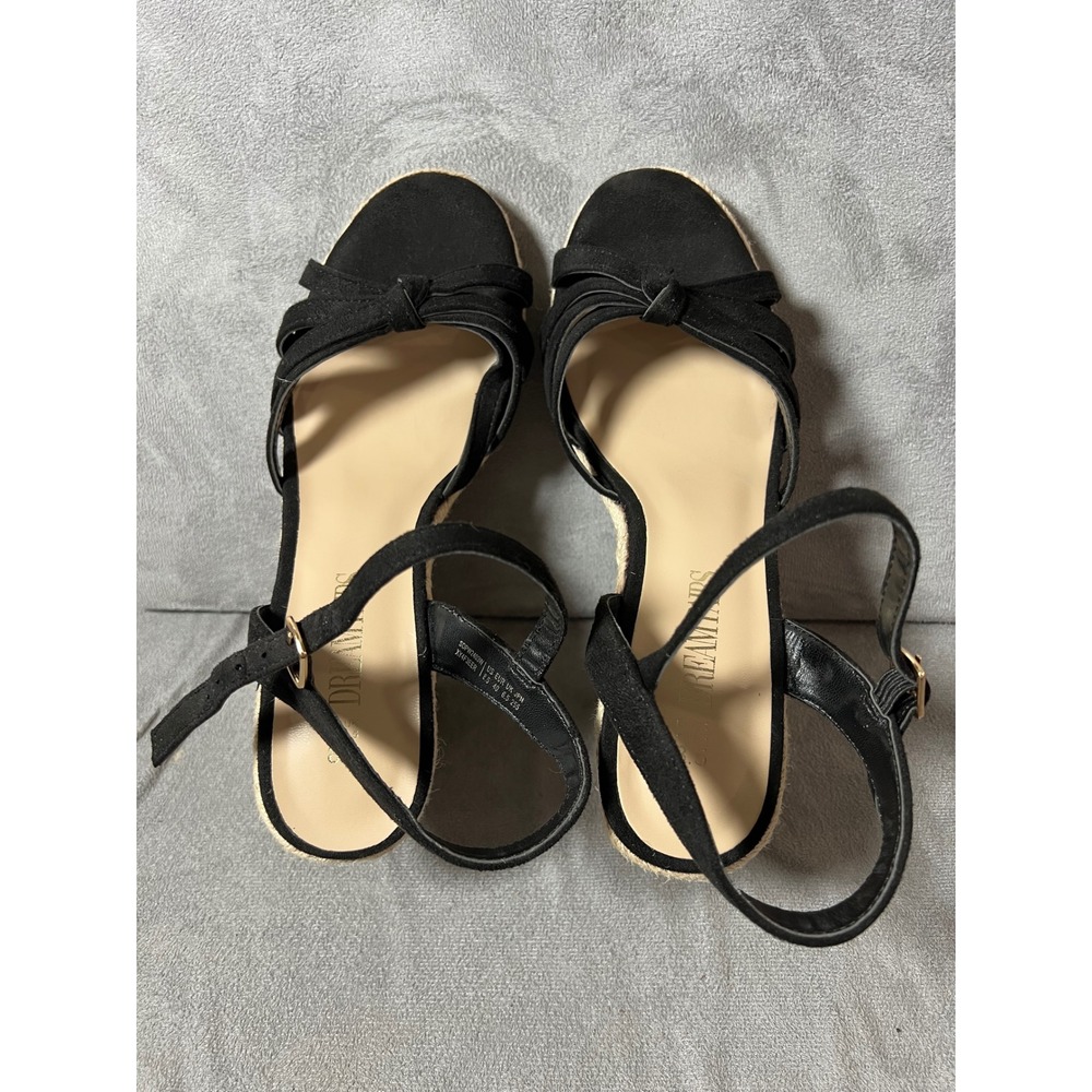 Dream‎ Pairs Black Wedge Espadrille Sandals Bow Ankle Strap Women's Size 8.5